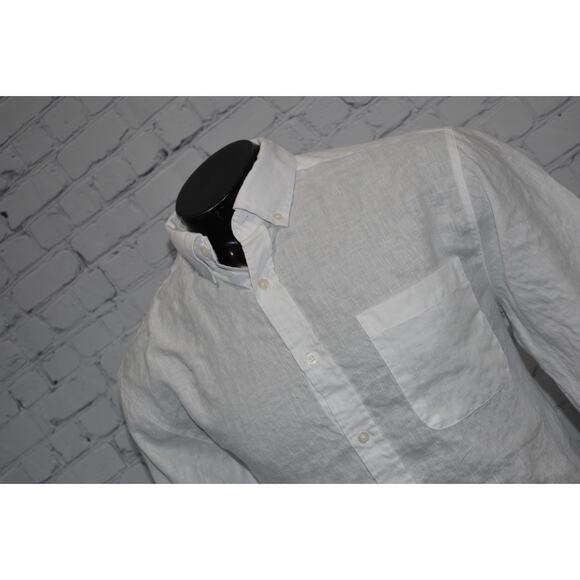 Alan Flusser Linen Dress Shirt Mens Size Large White Long Sleeve Button Down - Picture 1 of 6